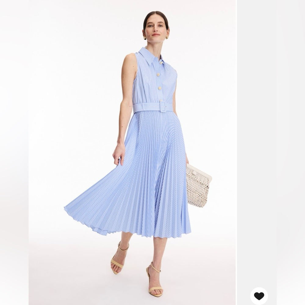 LK Bennett Pleated Blue White Stripe Hally Dress - Size 14 - NEW